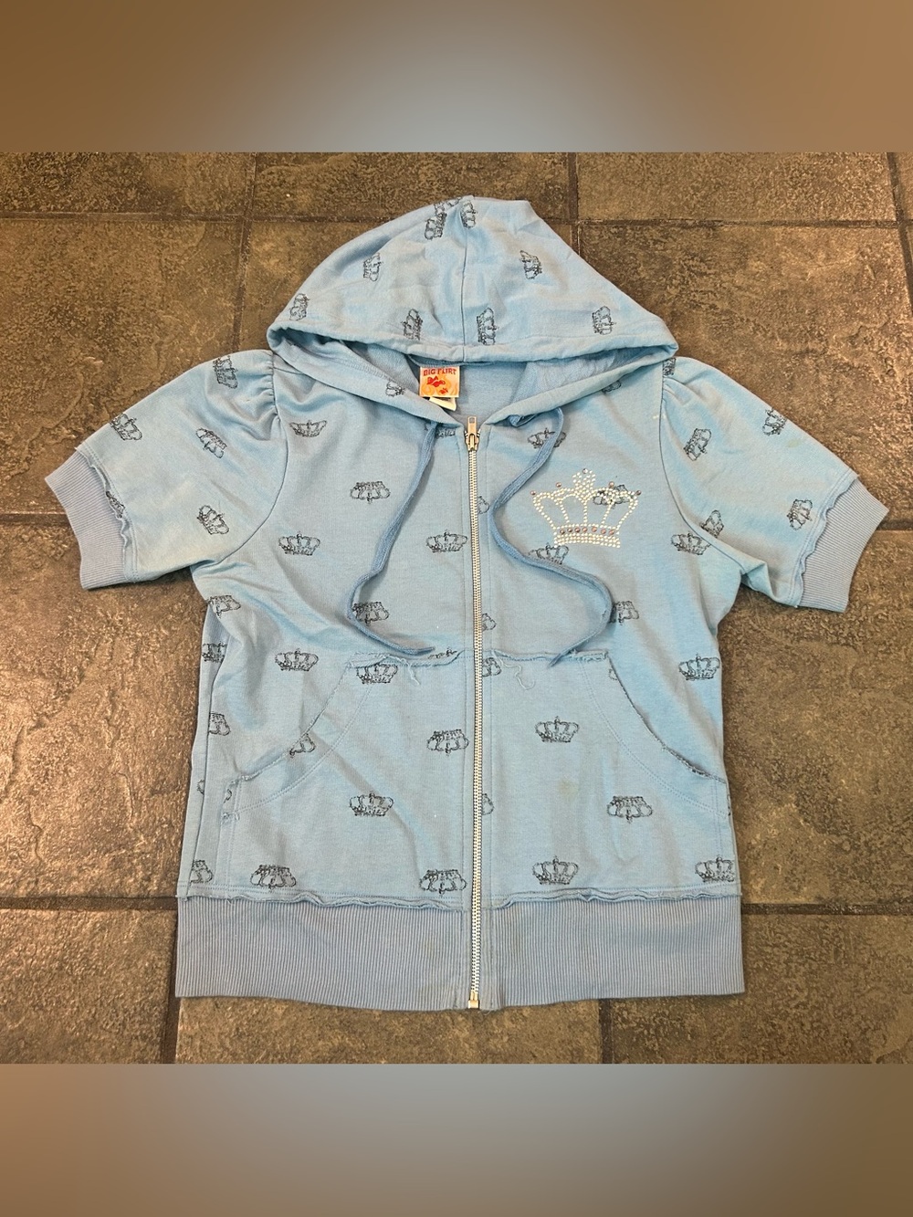 Vintage Y2K Big Flirt Zip Up Short Sleeve Hoodie Size Women’s Small AOP